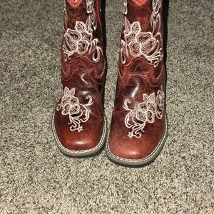 Red Leather Embroidered Cowboy Boots